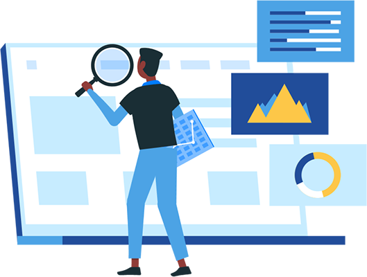 Illustration representing Soteria assessing a client's infrastructure and offering suggestions for improvement.