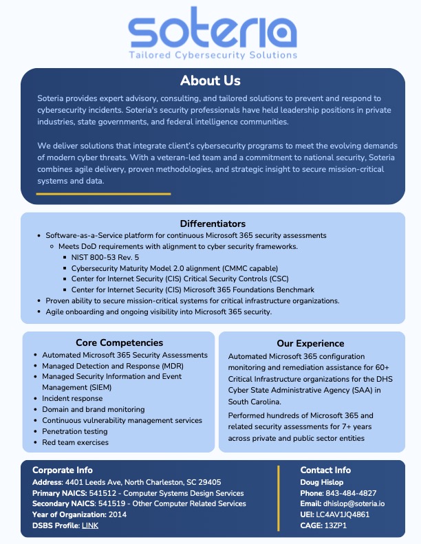 Cover of Soteria's Federal Capability Statement PDF document
